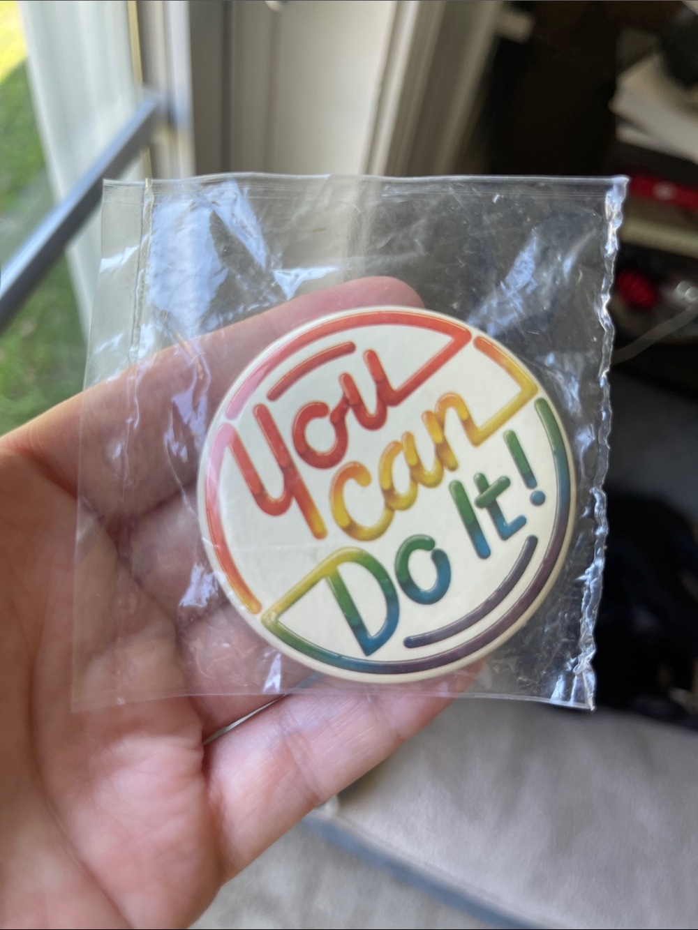 1984 You Can Do It! Vintage Rainbow Pin button new in bag
